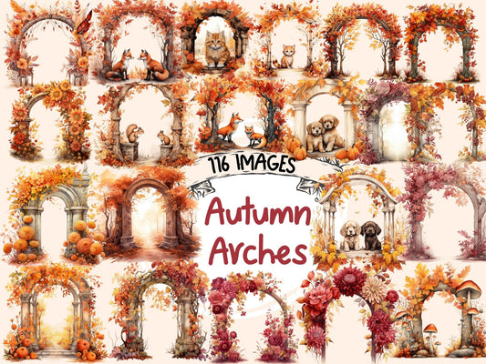 Autumn Arches Watercolor Clipart - High - Quality Instant Digital Download for Creative Projects