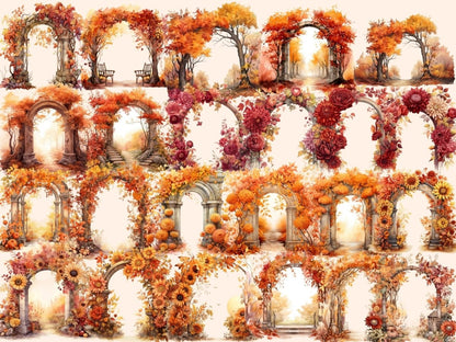 Autumn Arches Watercolor Clipart autumn arch clipart - Wonders Artist