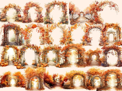 Autumn Arches Watercolor Clipart autumn arch clipart - Wonders Artist