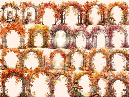 Autumn Arches Watercolor Clipart autumn arch clipart - Wonders Artist