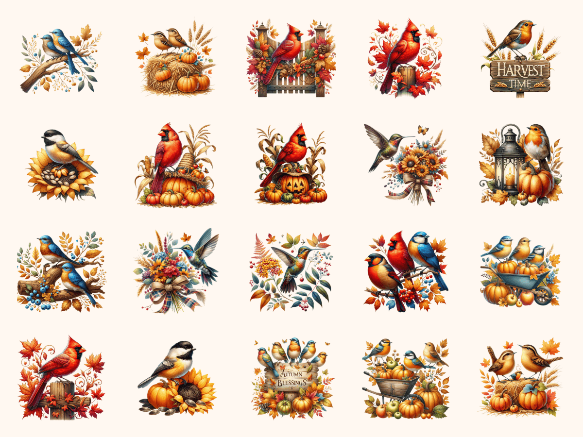 Autumn Birds Clipart All Bundles Clipart Line Art - WondersArtist
