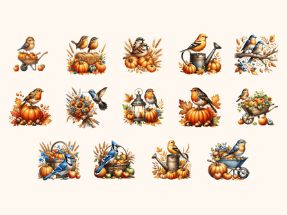 Autumn Birds Clipart All Bundles Clipart Line Art - WondersArtist