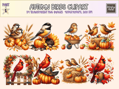 Autumn Birds Clipart All Bundles Clipart Line Art - WondersArtist