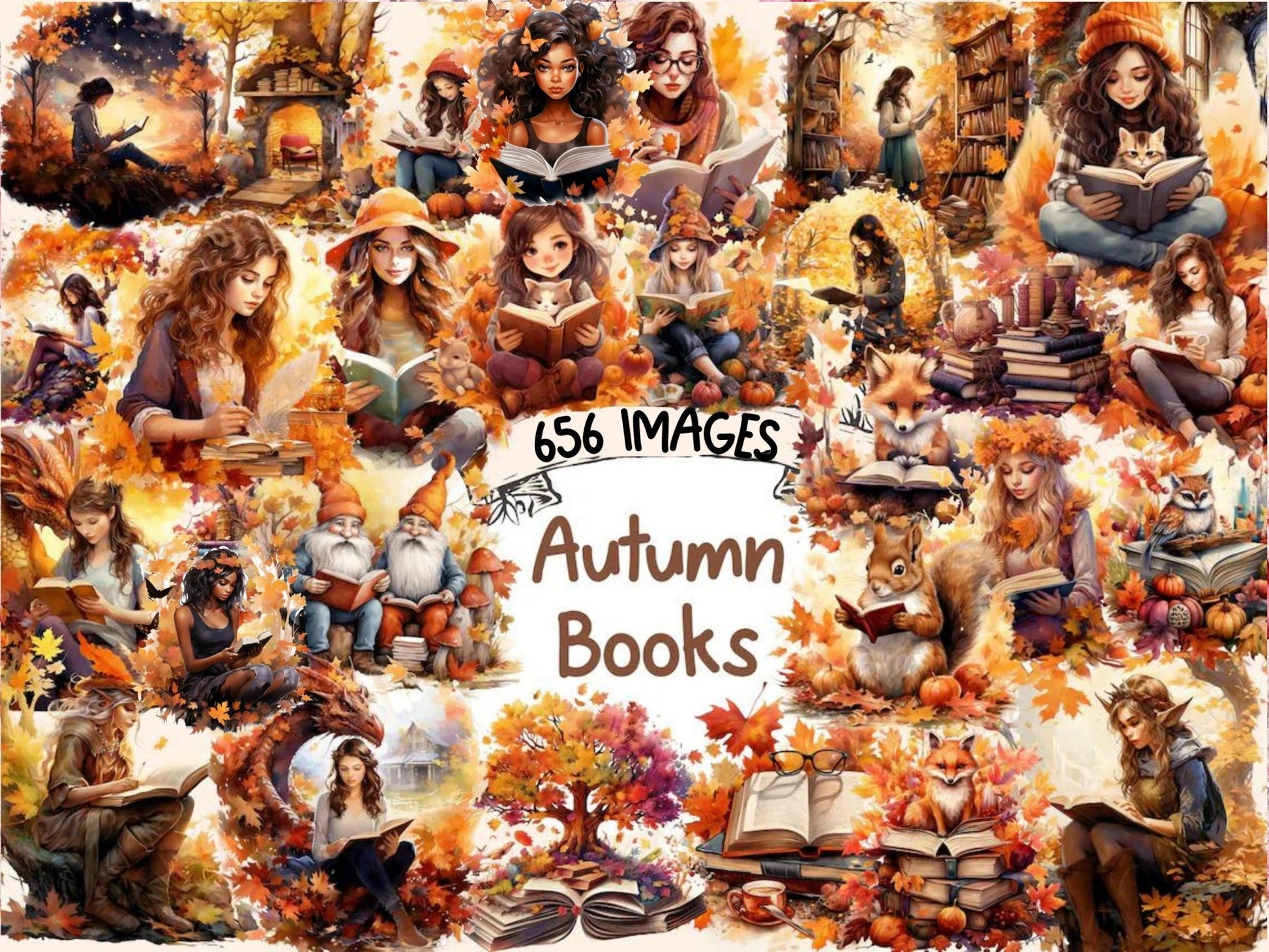 Autumn Books Watercolor Clipart - High - Quality Instant Digital Download for Creative Projects