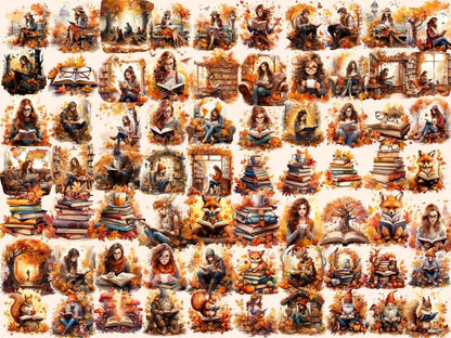 Autumn Books Watercolor Clipart autumn books clipart - Wonders Artist