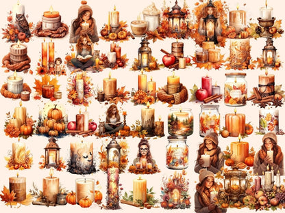Autumn Candles Watercolor Clipart autumn candles png - Wonders Artist