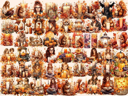 Autumn Candles Watercolor Clipart autumn candles png - Wonders Artist