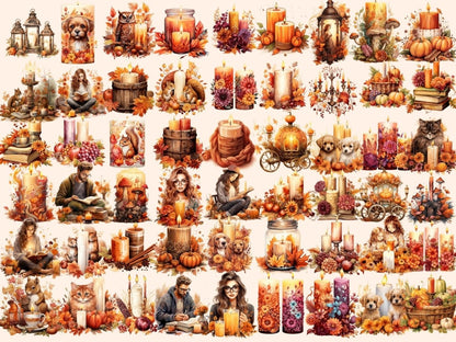 Autumn Candles Watercolor Clipart autumn candles png - Wonders Artist