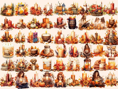 Autumn Candles Watercolor Clipart autumn candles png - Wonders Artist