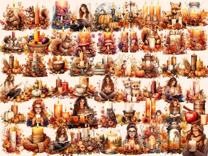 Autumn Candles Watercolor Clipart autumn candles png - Wonders Artist