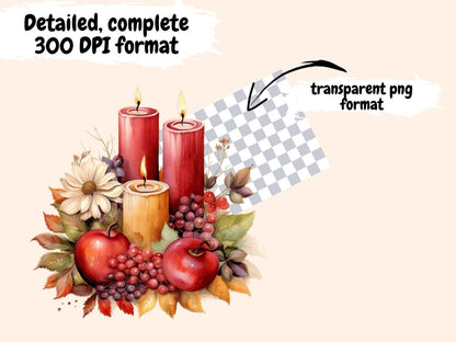 Autumn Candles Watercolor Clipart autumn candles png - Wonders Artist