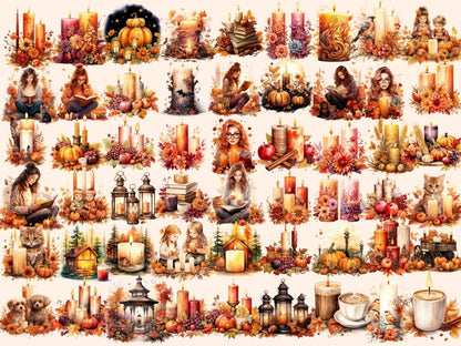 Autumn Candles Watercolor Clipart autumn candles png - Wonders Artist