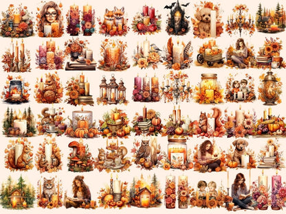 Autumn Candles Watercolor Clipart autumn candles png - Wonders Artist