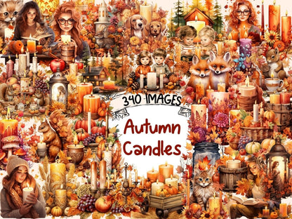 Autumn Candles Watercolor Clipart autumn candles png - Wonders Artist