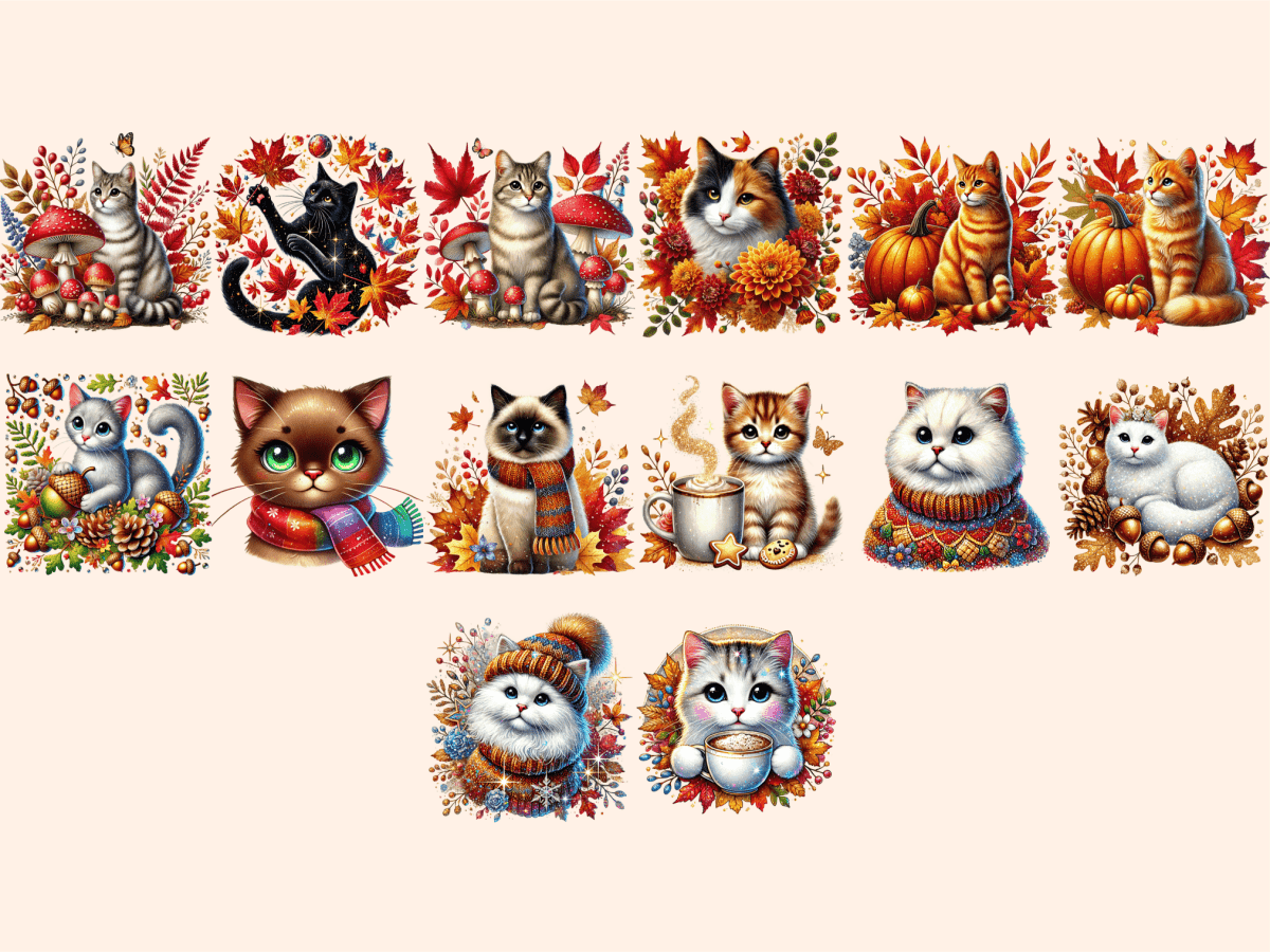 Autumn Cats Clipart autopost Autumn Cat PNG Autumn Cats - WondersArtist