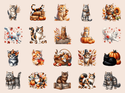 Autumn Cats Clipart All Bundles Clipart Line Art - WondersArtist