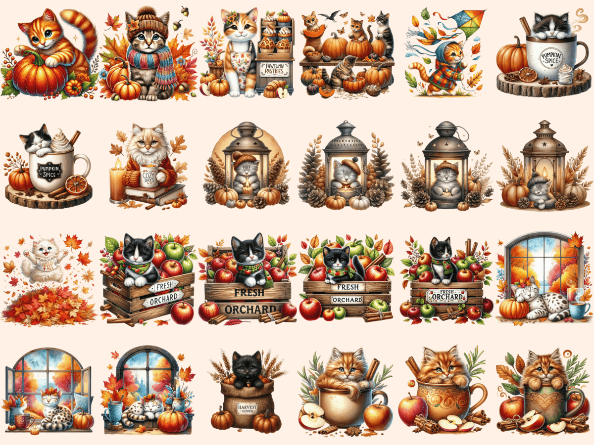 Autumn Cats Clipart autopost Autumn Cat PNG Autumn Cats - WondersArtist