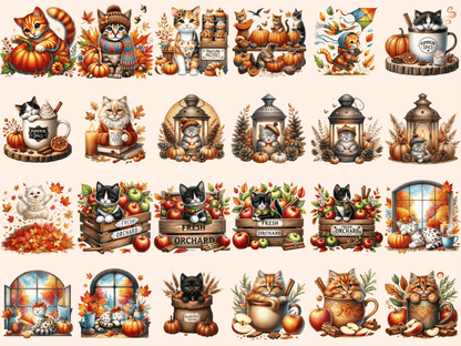 Autumn Cats Clipart autopost Autumn Cat PNG Autumn Cats - WondersArtist