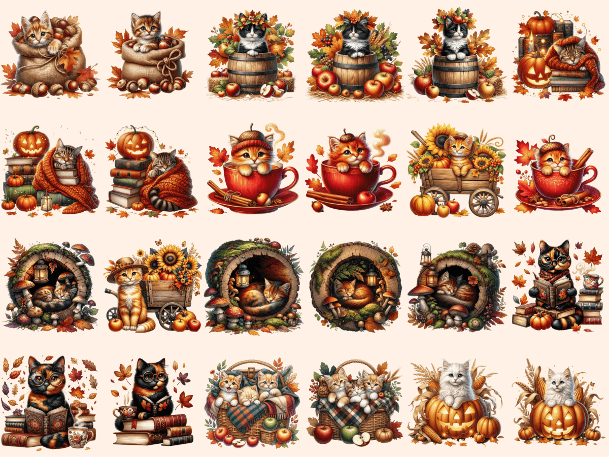 Autumn Cats Clipart autopost Autumn Cat PNG Autumn Cats - WondersArtist