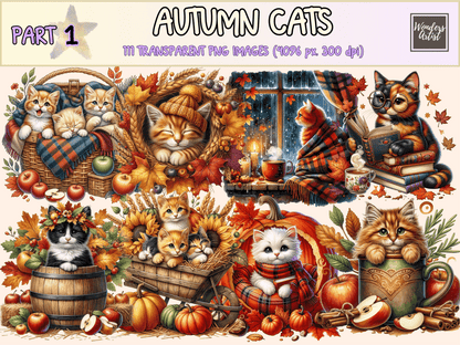 Autumn Cats Clipart autopost Autumn Cat PNG Autumn Cats - WondersArtist
