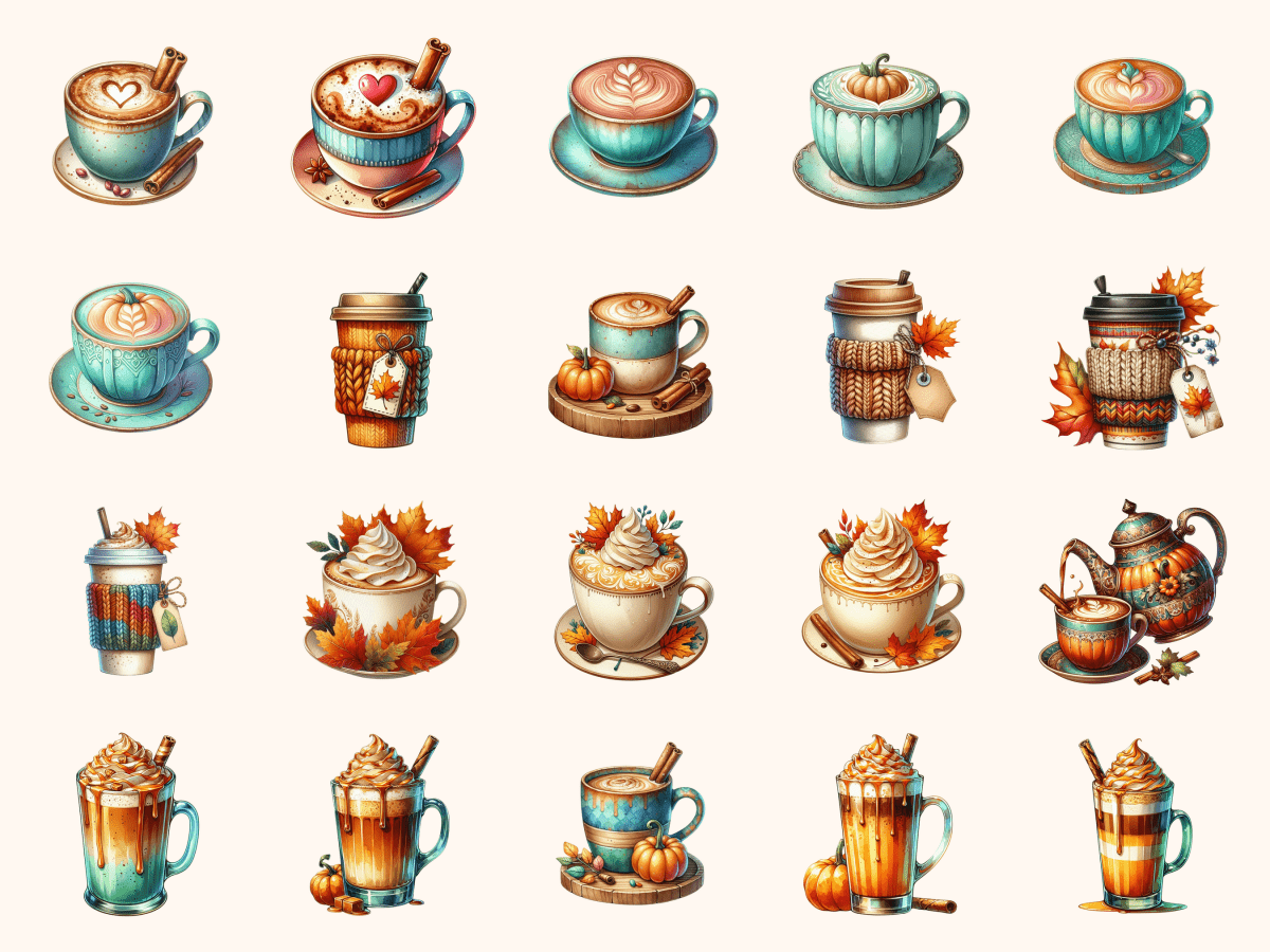 Autumn Coffee Shop Clipart All Bundles Clipart Line Art - WondersArtist