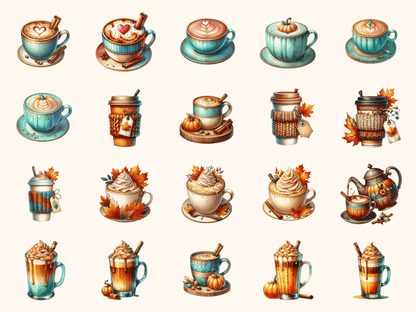 Autumn Coffee Shop Clipart All Bundles Clipart Line Art - WondersArtist