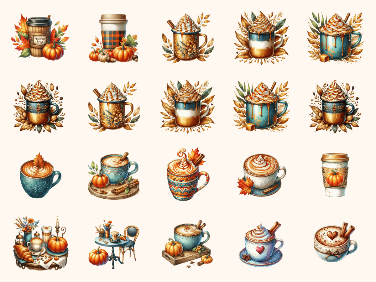 Autumn Coffee Shop Clipart All Bundles Clipart Line Art - WondersArtist