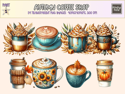 Autumn Coffee Shop Clipart All Bundles Clipart Line Art - WondersArtist