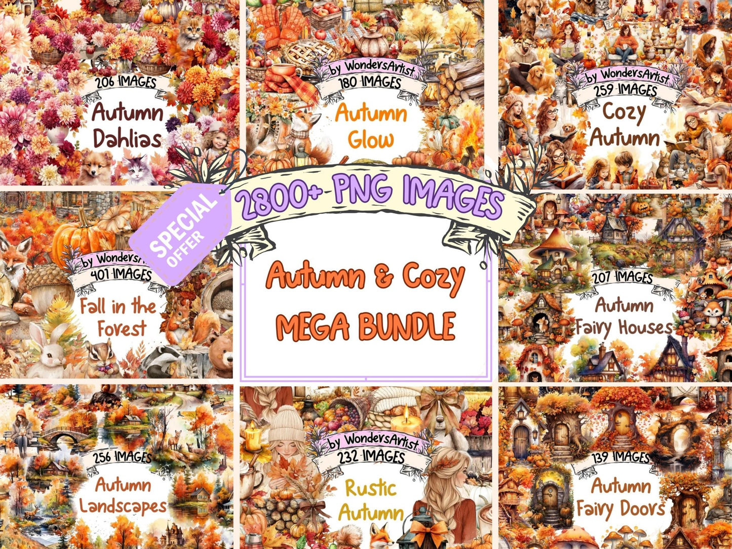 Autumn & Cozy MEGA Clipart - High - Quality Instant Digital Download for Creative Projects