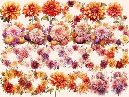 Autumn Dahlias Watercolor Clipart autumn dahlia png - Wonders Artist