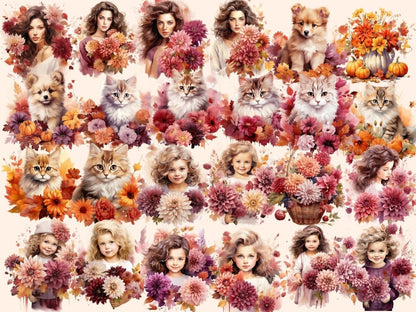 Autumn Dahlias Watercolor Clipart autumn dahlia png - Wonders Artist