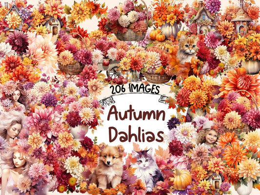 Autumn Dahlias Watercolor Clipart - High - Quality Instant Digital Download for Creative Projects