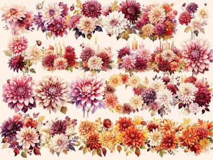 Autumn Dahlias Watercolor Clipart autumn dahlia png - Wonders Artist