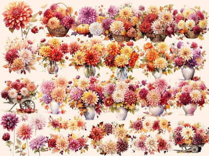Autumn Dahlias Watercolor Clipart autumn dahlia png - Wonders Artist