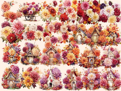 Autumn Dahlias Watercolor Clipart autumn dahlia png - Wonders Artist