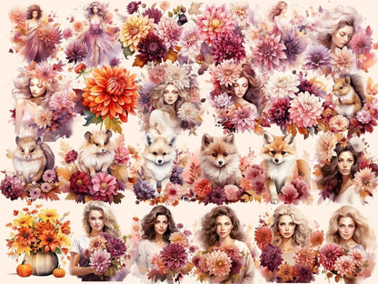 Autumn Dahlias Watercolor Clipart autumn dahlia png - Wonders Artist