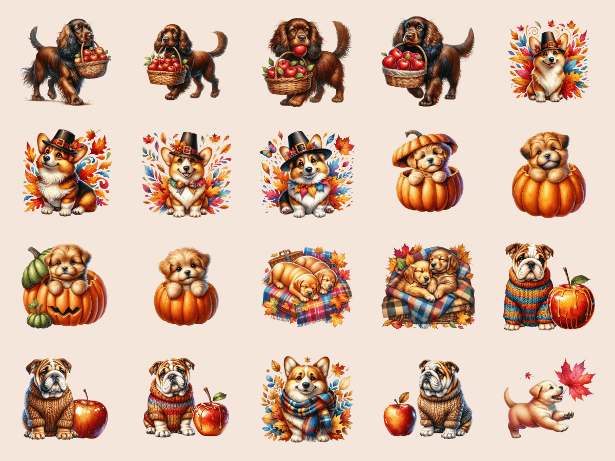 Autumn Dogs Clipart All Bundles Clipart Line Art - WondersArtist