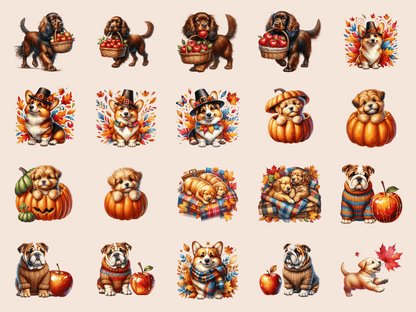 Autumn Dogs Clipart All Bundles Clipart Line Art - WondersArtist