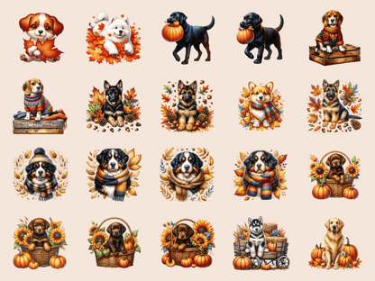 Autumn Dogs Clipart All Bundles Clipart Line Art - WondersArtist