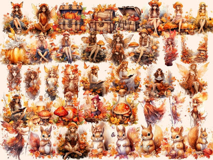 Autumn Fairies Watercolor Clipart autumn fairies png - Wonders Artist