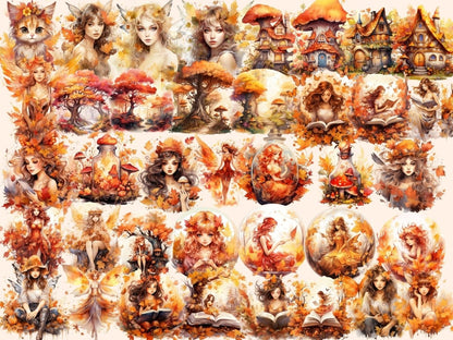 Autumn Fairies Watercolor Clipart autumn fairies png - Wonders Artist