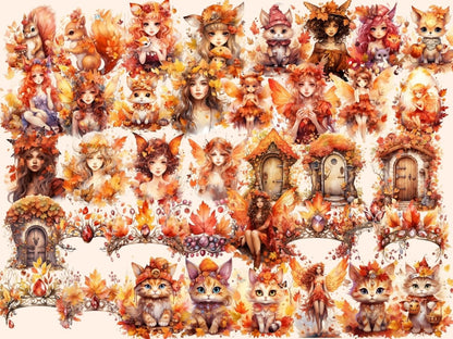 Autumn Fairies Watercolor Clipart autumn fairies png - Wonders Artist