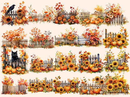 Autumn Fences Watercolor Clipart autumn clipart - Wonders Artist