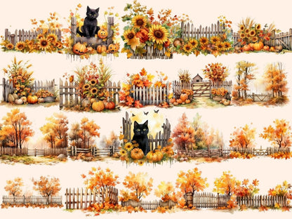 Autumn Fences Watercolor Clipart autumn clipart - Wonders Artist