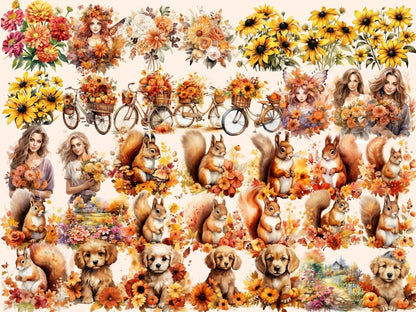 Autumn Flowers Watercolor Clipart autumn clipart - Wonders Artist