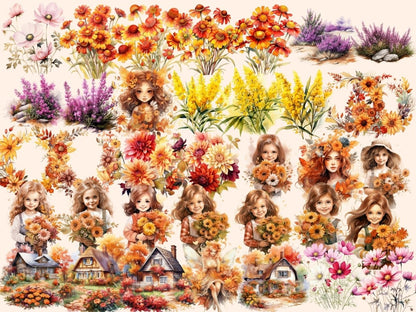 Autumn Flowers Watercolor Clipart autumn clipart - Wonders Artist
