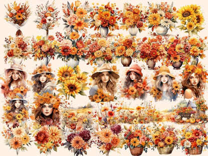 Autumn Flowers Watercolor Clipart autumn clipart - Wonders Artist