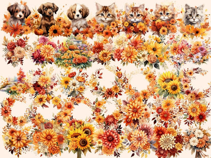 Autumn Flowers Watercolor Clipart autumn clipart - Wonders Artist