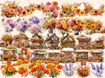 Autumn Flowers Watercolor Clipart autumn clipart - Wonders Artist