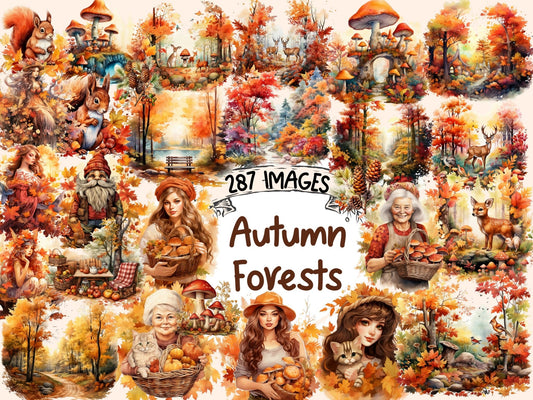 Autumn Forests Watercolor Clipart - High - Quality Instant Digital Download for Creative Projects